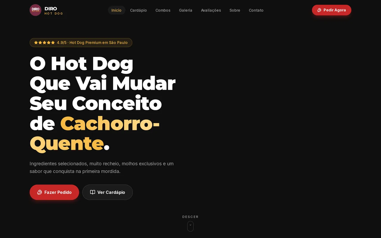 Captura de tela do projeto Diro Hot Dog Premium